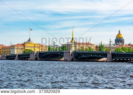 Palace Bridge With St. Isaac's Cathedral And Admiralty Building, Saint Petersburg, Russia