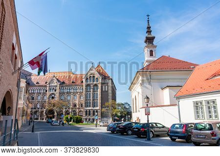 Budapest, Hungary - May 2019: National Archives Of Hungary Building And Budavar Lutheran Church
