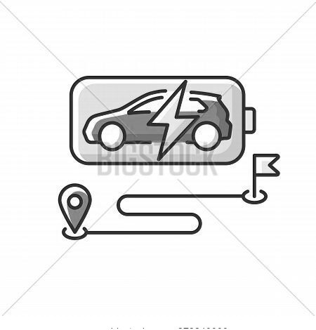 Battery Range Rgb Color Icon. Electric Vehicle Max Travel Distance. Electric Motor Capacity And Powe