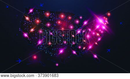 Heat Map Of The Spread Of Coronavirus Infection In The United States In Digital Style. Heat Map Of C
