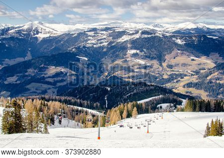 The Drop-of Station Of The Chair Lift In The Alps. Austria Alpen