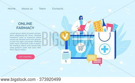 Online Pharmacy Concept. Pharmacist Helps To Collect An Order On The Site.