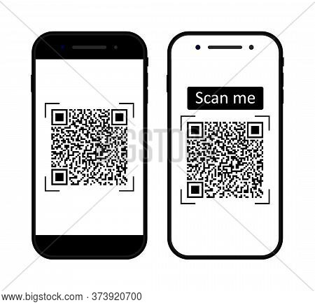 Qr Code In Phone For Scan, Payment. Mobile Scanner With Reader Of Qrcodes. Barcode In Smartphone Scr