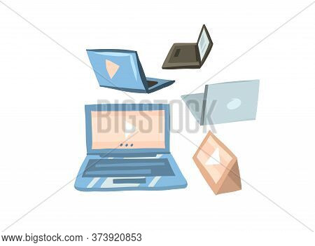 Hand Drawn Vector Abstract Stock Flat Graphic Illustrations Collection Set With Digital Tablet Compu