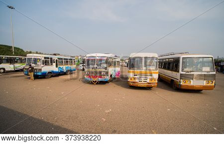 Panaji, India - December 12, 2018: Buses Parked In The City Of Panaji. Goa.