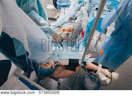 Process Of Gynecological Surgery Operation Using Laparoscopic Equipment.