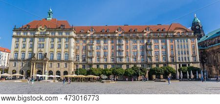 Dresden, Germany - September 11, 2020: Panorama Of Historic Buildings At The Altmarkt Square In Dres