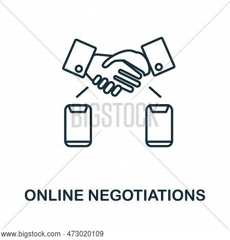 Online Negotiations Line Icon. Monochrome Simple Online Negotiations Outline Icon For Templates, Web