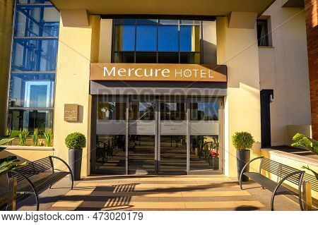 Rome, Italy - December 18, 2022 : Mercure Hotel Entrance Located Near Rome Fiumicino Leonardo Da Vin