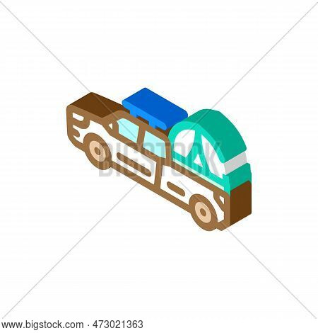 Car Tourist Tent Vacation Isometric Icon Vector. Car Tourist Tent Vacation Sign. Isolated Symbol Ill
