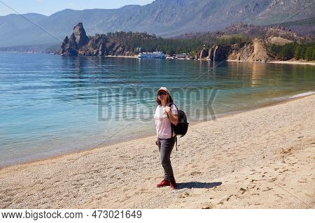 A Woman Travels On Lake Baikal In The Summer.