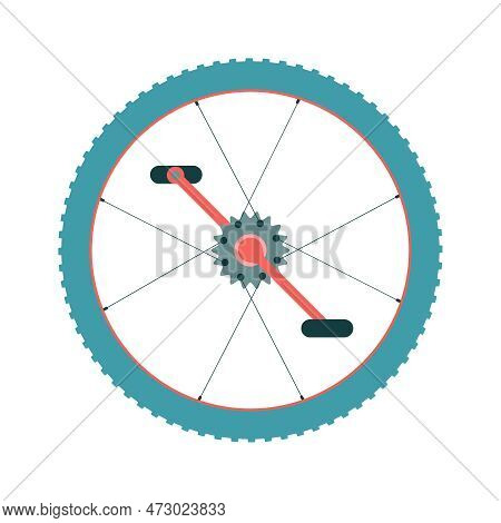 Bike Wheel With Pedals And Chain Ring Icon