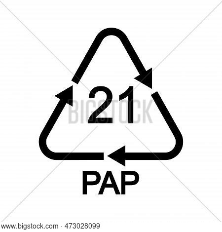 Paper Or Cardboard Recycling Sign. 21 Pap In Triangular Shape With Arrows. Reusable Icon Isolated On