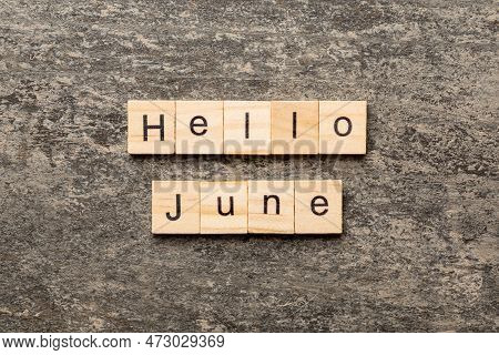 Hello June Word Written On Wood Block. Hello June Text On Table, Concept.