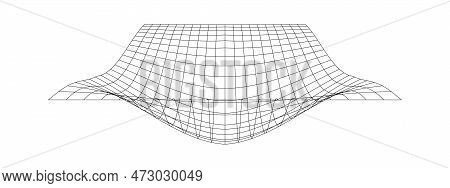 Distorted Grid Surface. Mesh Warp Texture. Bented Lattice Isolated On White Background. Futuristic N