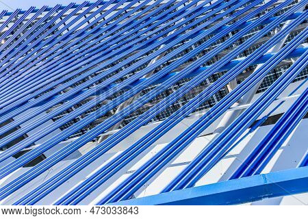 Looking Up At Metal Beams  At The Light Rail Station In Seatac, Wshington.
