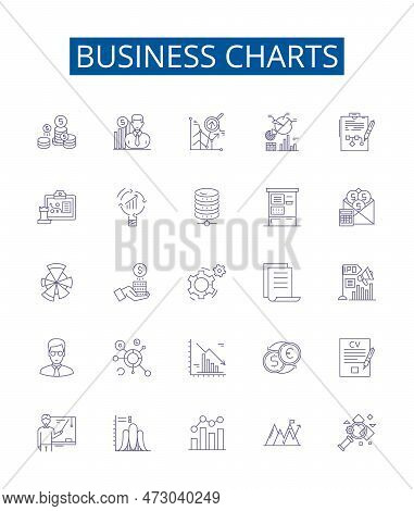 Business Charts Line Icons Signs Set. Design Collection Of Charts, Business, Graphs, Statistics, Tre