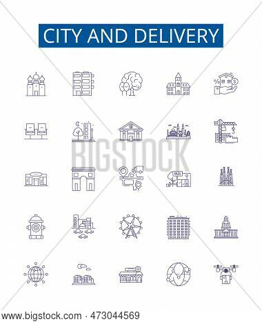 City And Delivery Line Icons Signs Set. Design Collection Of City, Delivery, Urban, Local, Mail, Exp