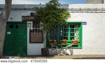 View On A Cozy Outside Restaurant With Street Table In Yaiza, Lanzarote