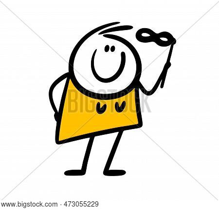 Cartoon Pretty Young Woman Holds An Eye Mask In Her Hand And Showed Her Face At A Masquerade.
