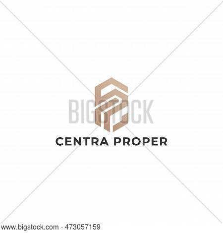 Abstract Initial Letter Cp Or Pc Logo On Gold Color Isolated On White Background Applied For Propert