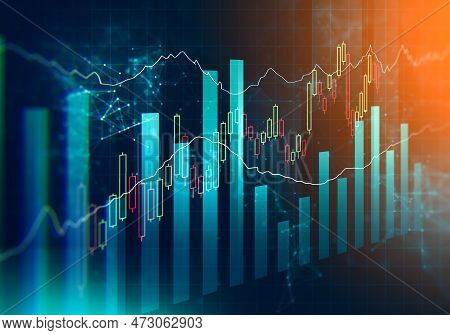 Illustration Of Global Trading Market Changes. Abstract Business Chart With Downtrend Line Graph Bar