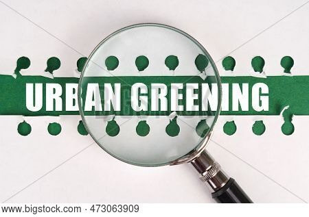 Between Two Sheets From A Notebook On A Green Strip With The Inscription - Urban Greening, There Is 