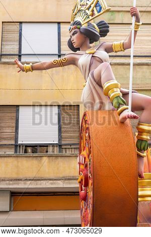 Burriana, Spain 18-03-2023: View Of The Sculpted Monument For Its Exhibition And Its Burning In The 