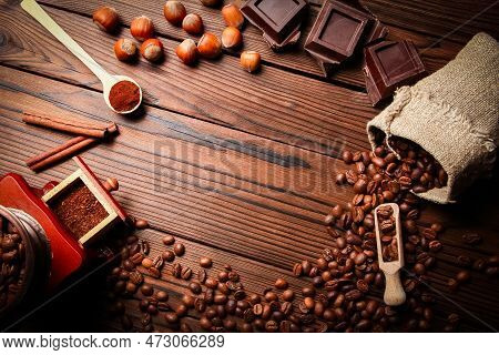 A Coffee Grinder And Coffee Background A