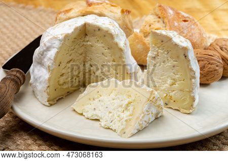 Cheese Collection, Soft Cow French Cheese With Mold Gaperon Artisanal Lavored With Cracked Peppercor