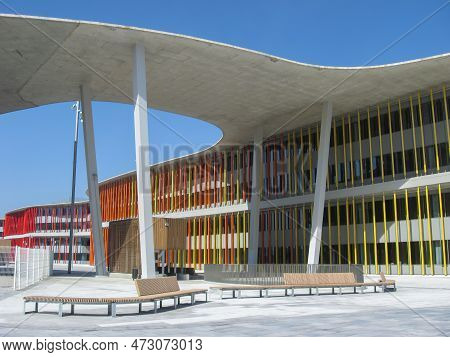 Zaragosa, Spain - 5 April 2011: Colored Pavilion At The World Expo 2008 In A Sunny Day, Selective Fo