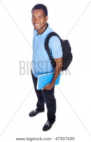 Portrait de complet du corps étudiant souriant - isolé sur fond blanc