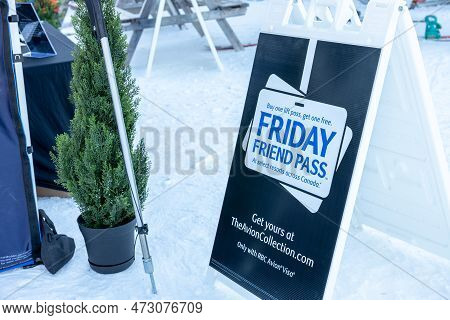 Vancouver, Canada - December 16,2022: A View Of Sign Friday Friend Pass By Rbc Avion Visa At The Gro