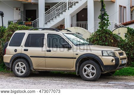 Side, Turkey - February 04 2023:  Beige  Land Rover Freelander  Parked In The Old Tourist City,  Sid