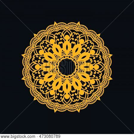 Mandala Circular Pattern Silhouette Isolated White Background For Tattoo, Decoration, Yoga And Print