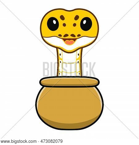Vector Illustration Of Cute Pastel Ivory Ball Python Cartoon Inside The Sack