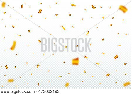 Golden Confetti Explosion On A Transparent Background. Party Celebration Elements Vector. Golden Con