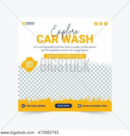 Car Wash And Cleaning Service Banner. Professional Car Wash Advertisement. Vehicle Washing Service T