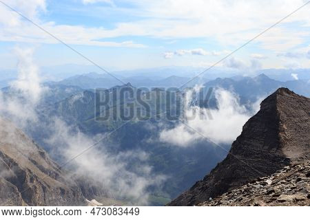 Mountain Panorama With Clouds In Glockner Group, Austria