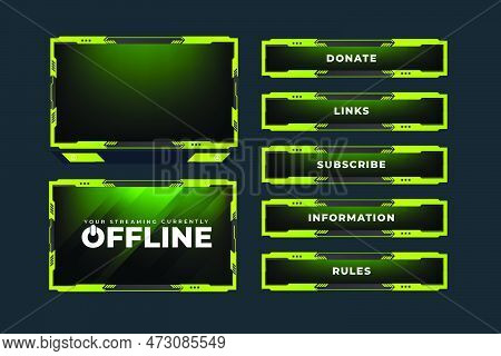 Live Broadcast Screen Panel Vector With Green Color. Online Gaming Frame Decoration With Buttons. Li