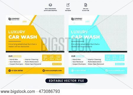 Car Maintenance Service Promotional Poster Design With Yellow And Blue Colors. Vehicle Repair And Cl