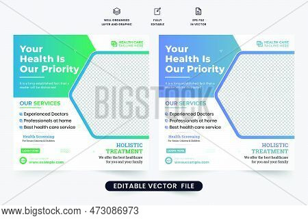 Special Medical Treatment Social Media Post With Blue And Green Colors. Clinical Healthcare Promotio