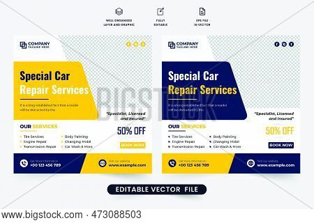 Special Car Repair Service Discount Template Vector With Yellow And Dark Colors. Automobile Maintena