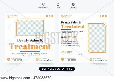 Beauty Salon Treatment Social Media Post Vector With Golden And Dark Colors. Salon And Spa Promotion