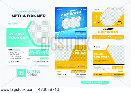 Automobile Maintenance Service Social Media Post Collection For Digital Marketing. Vehicle Cleaning 