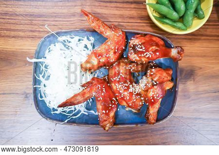 Grilled Chicken ,poasted Chicken With Korean Sauce Or Korean Chicken And Vegetable