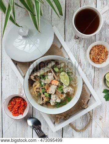 Fish Ball Soup Served On A White Bowl