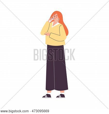 Woman Uses Nasal Spray To Treat Runny Nose Flat Vector Illustration Isolated .