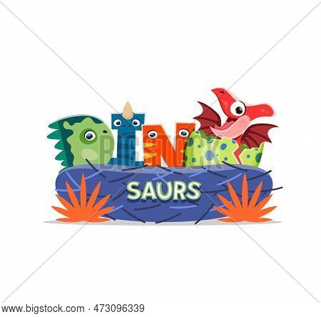 Cartoon Funny Pterodactyl Dinosaur Character And Dino Egg. Cute Extinct Dinosaur, Jurassic Era Cheer
