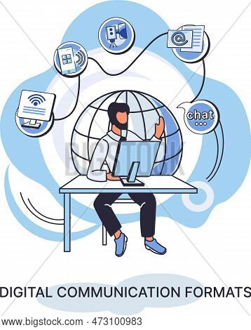Digital Communication Formats Metaphor, Content Online Data And Social Media Streaming. Abstract Mod